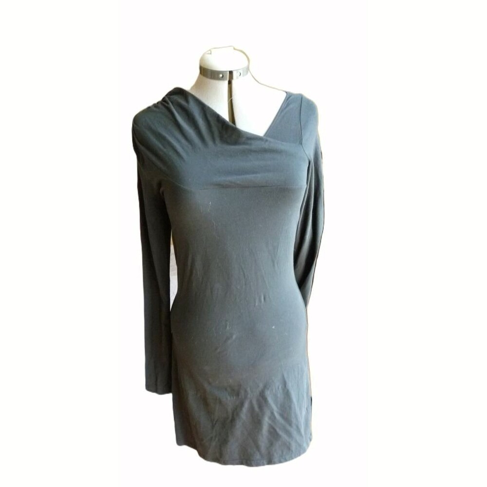 Lole Black stretch organic cotton knit draped neck bodycon athletic dress M EUC